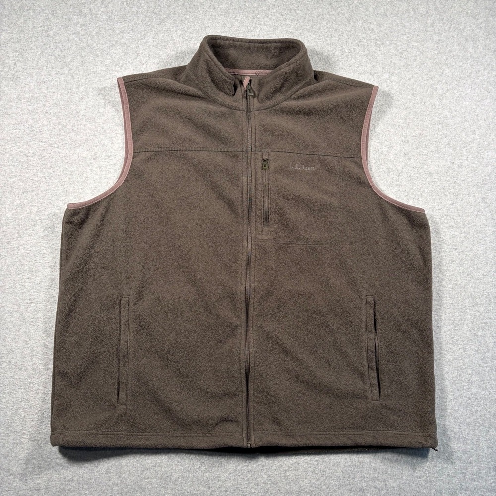 L.L. Bean Full Zip Fleece Vest Men 2XL Brown Lightweight Jacket Outdoors Hiking